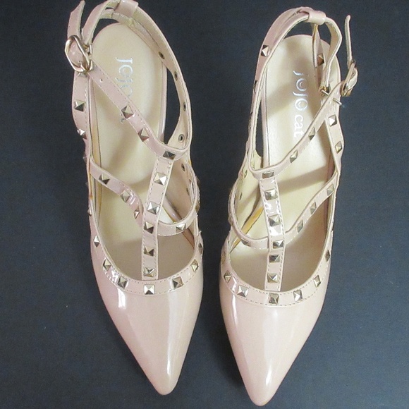 Jojo Cat Shoes Jojo Cat Blush Nude Strappy Studded Pumps Stiletto